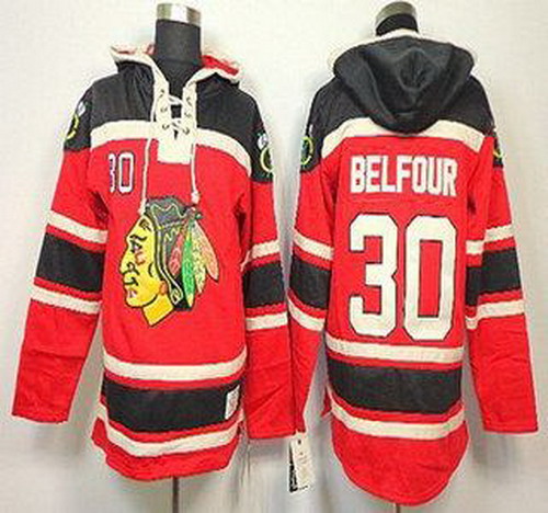 Chicago Blackhawks 30 Ed Belfour Red Lace-Up NHL Jersey Hoodies