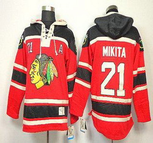 Chicago Blackhawks 21 Stan Mikita Red Lace-Up NHL Jersey Hoodies