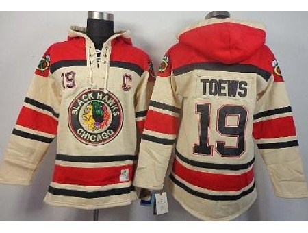 Chicago Blackhawks 19 Jonathan Toews Cream Lace-Up Hoodies