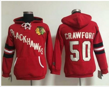 Women Chicago Blackhawks #50 Corey Crawford Red Old Time Heidi NHL Hoodie