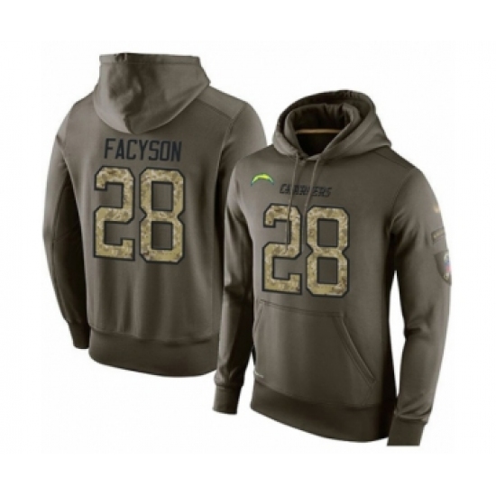 Football Los Angeles Chargers 28 Brandon Facyson Green Salute To Service Mens Pullover Hoodie