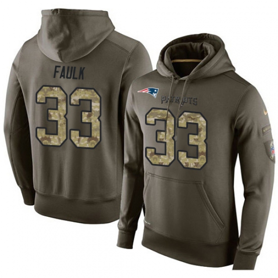 NFL Nike New England Patriots 33 Kevin Faulk Green Salute To Service Mens Pullover Hoodie