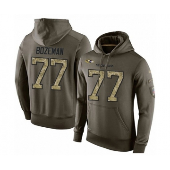 Football Mens Baltimore Ravens 77 Bradley Bozeman Green Salute To Service Pullover Hoodie