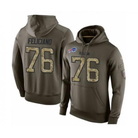 Football Mens Buffalo Bills 76 Jon Feliciano Green Salute To Service Pullover Hoodie