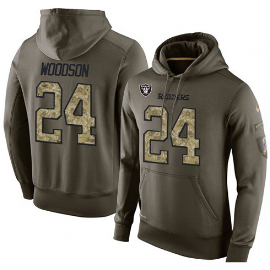 NFL Nike Oakland Raiders 24 Charles Woodson Green Salute To Service Mens Pullover Hoodie