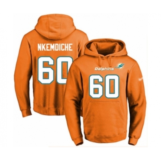 Football Mens Miami Dolphins 60 Robert Nkemdiche Orange Name Number Pullover Hoodie