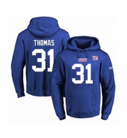 Football Mens New York Giants 31 Michael Thomas Royal Blue Name Number Pullover Hoodie