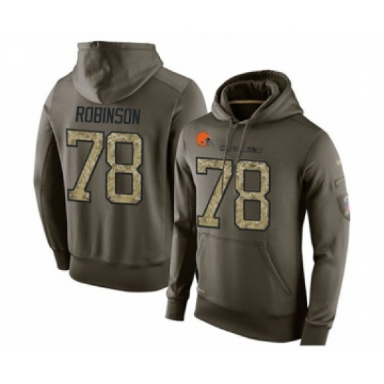 Football Mens Cleveland Browns 78 Greg Robinson Green Salute To Service Pullover Hoodie