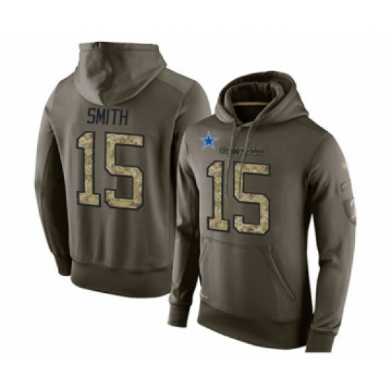 Football Mens Dallas Cowboys 15 Devin Smith Green Salute To Service Pullover Hoodie
