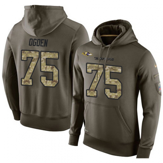 NFL Nike Baltimore Ravens 75 Jonathan Ogden Green Salute To Service Mens Pullover Hoodie