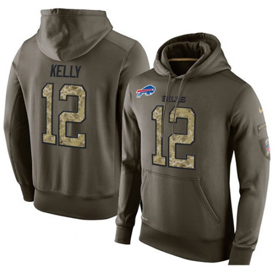 NFL Nike Buffalo Bills 12 Jim Kelly Green Salute To Service Mens Pullover Hoodie