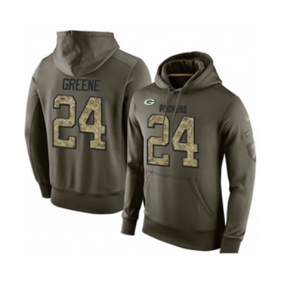 Football Mens Green Bay Packers 24 Raven Greene Green Salute To Service Pullover Hoodie