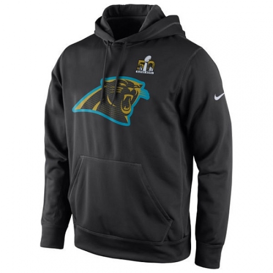 NFL Mens Carolina Panthers Nike Black Super Bowl 50 Bound Team Travel Performance Pullover Hoodie