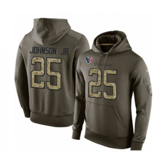 Football Mens Houston Texans 25 Duke Johnson Jr Green Salute To Service Pullover Hoodie