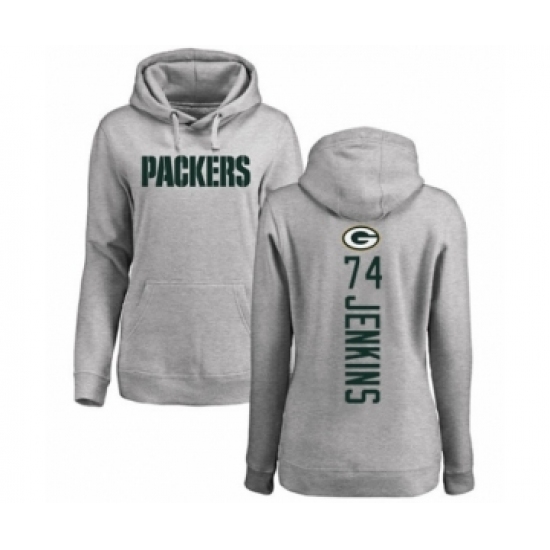 Football Womens Green Bay Packers 74 Elgton Jenkins Ash Backer Hoodie