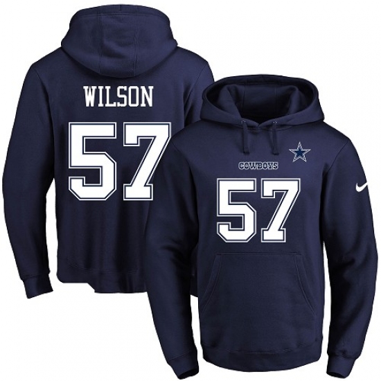 NFL Mens Nike Dallas Cowboys 57 Damien Wilson Navy Blue Name Number Pullover Hoodie