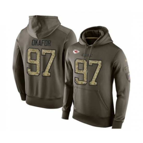 Football Mens Kansas City Chiefs 97 Alex Okafor Green Salute To Service Pullover Hoodie