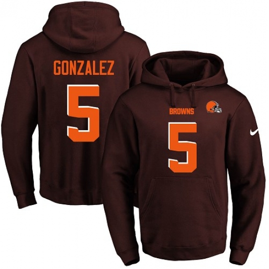 NFL Mens Nike Cleveland Browns 5 Zane Gonzalez Brown Name Number Pullover Hoodie