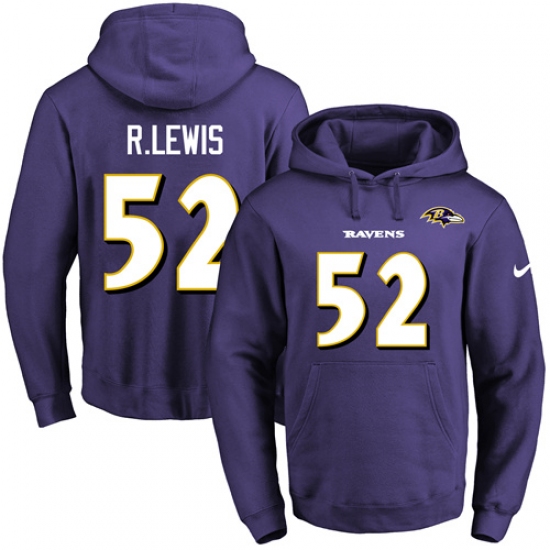 NFL Mens Nike Baltimore Ravens 52 Ray Lewis Purple Name Number Pullover Hoodie