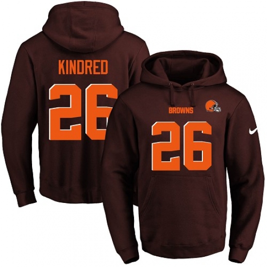 NFL Mens Nike Cleveland Browns 26 Derrick Kindred Brown Name Number Pullover Hoodie