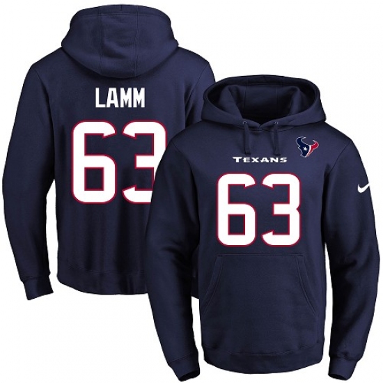 NFL Mens Nike Houston Texans 63 Kendall Lamm Navy Blue Name Number Pullover Hoodie