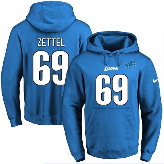 NFL Mens Nike Detroit Lions 69 Anthony Zettel Blue Name Number Pullover Hoodie