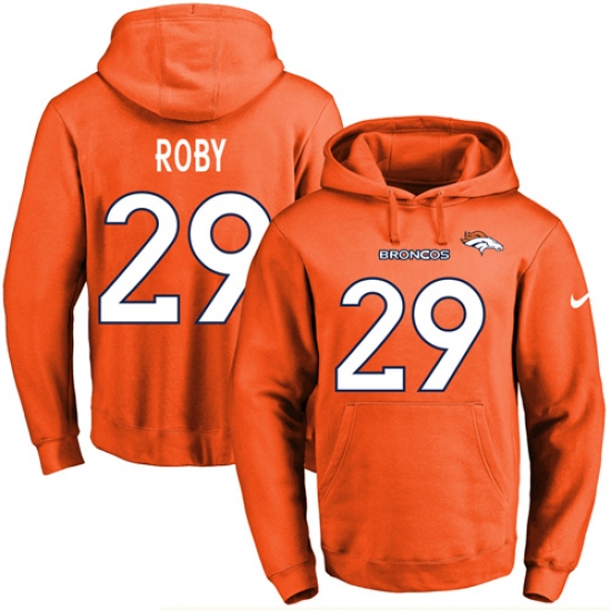 NFL Mens Nike Denver Broncos 29 Bradley Roby Orange Name Number Pullover Hoodie