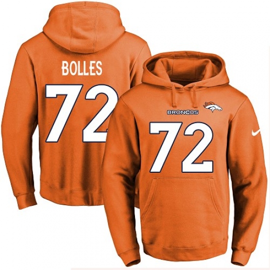 NFL Mens Nike Denver Broncos 72 Garett Bolles Orange Name Number Pullover Hoodie