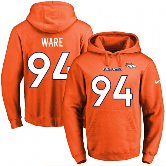 NFL Mens Nike Denver Broncos 94 DeMarcus Ware Orange Name Number Pullover Hoodie