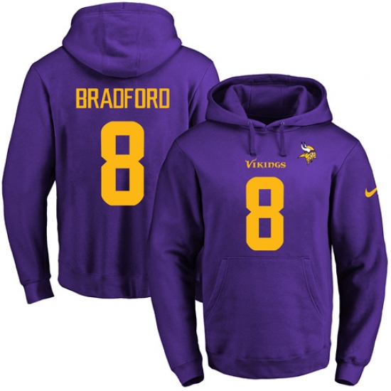 NFL Mens Nike Minnesota Vikings 8 Sam Bradford PurpleGold No Name Number Pullover Hoodie