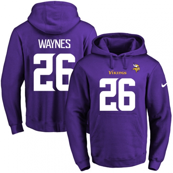 NFL Mens Nike Minnesota Vikings 26 Trae Waynes Purple Name Number Pullover Hoodie