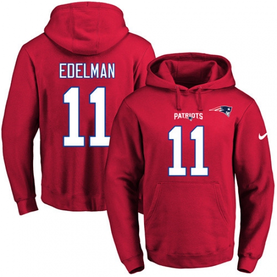 NFL Mens Nike New England Patriots 11 Julian Edelman Red Name Number Pullover Hoodie