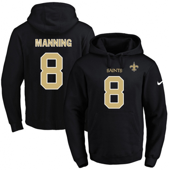 NFL Mens Nike New Orleans Saints 8 Archie Manning Black Name Number Pullover Hoodie