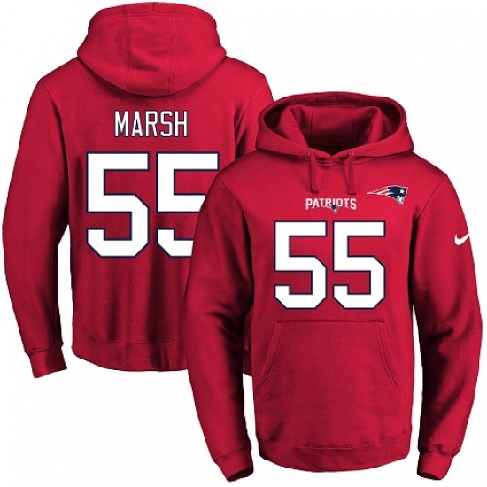 NFL Mens Nike New England Patriots 55 Cassius Marsh Red Name Number Pullover Hoodie