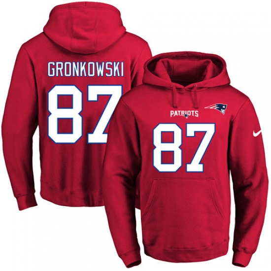 NFL Mens Nike New England Patriots 87 Rob Gronkowski Red Name Number Pullover Hoodie