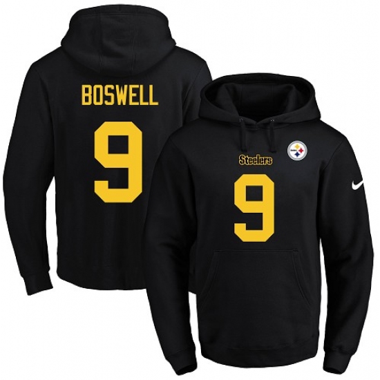 NFL Mens Nike Pittsburgh Steelers 9 Chris Boswell BlackGold No Name Number Pullover Hoodie