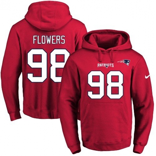 NFL Mens Nike New England Patriots 98 Trey Flowers Red Name Number Pullover Hoodie