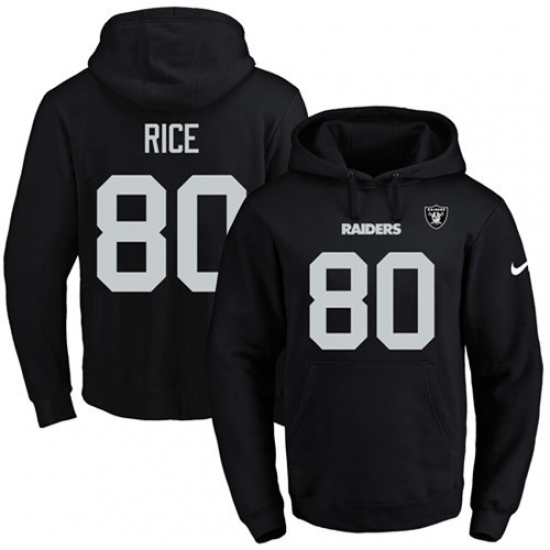 NFL Mens Nike Oakland Raiders 80 Jerry Rice Black Name Number Pullover Hoodie