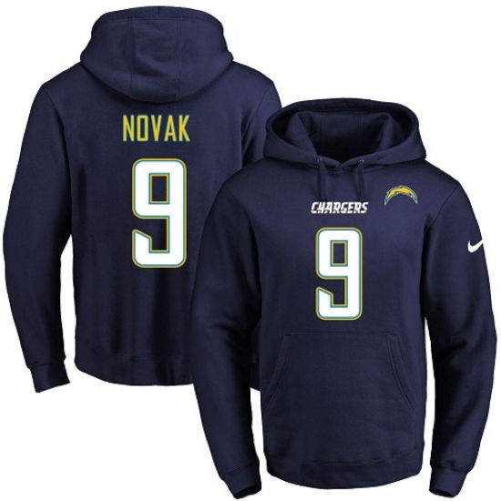 NFL Mens Nike Los Angeles Chargers 9 Nick Novak Navy Blue Name Number Pullover Hoodie