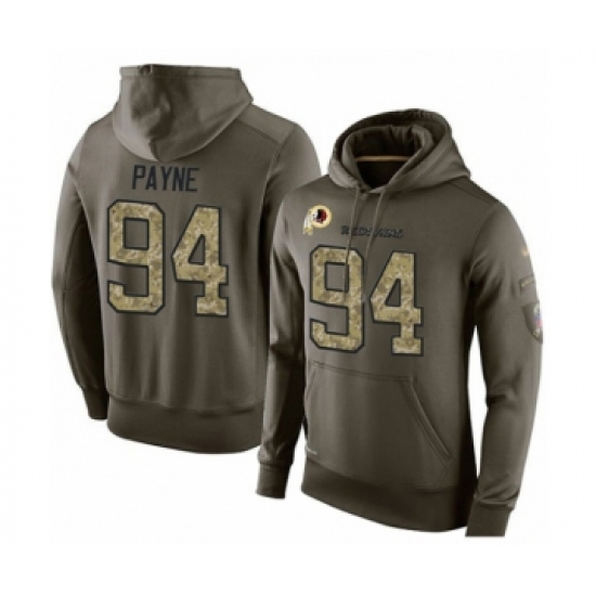 Football Mens Washington Redskins 94 DaRon Payne Green Salute To Service Pullover Hoodie