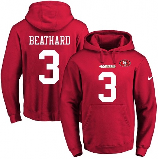 NFL Mens Nike San Francisco 49ers 3 C J Beathard Red Name Number Pullover Hoodie