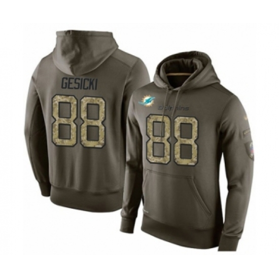 Football Miami Dolphins 88 Mike Gesicki Green Salute To Service Mens Pullover Hoodie