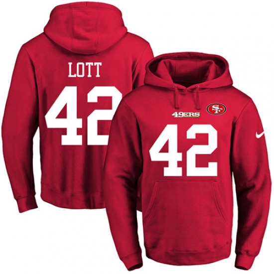 NFL Mens Nike San Francisco 49ers 42 Ronnie Lott Red Name Number Pullover Hoodie