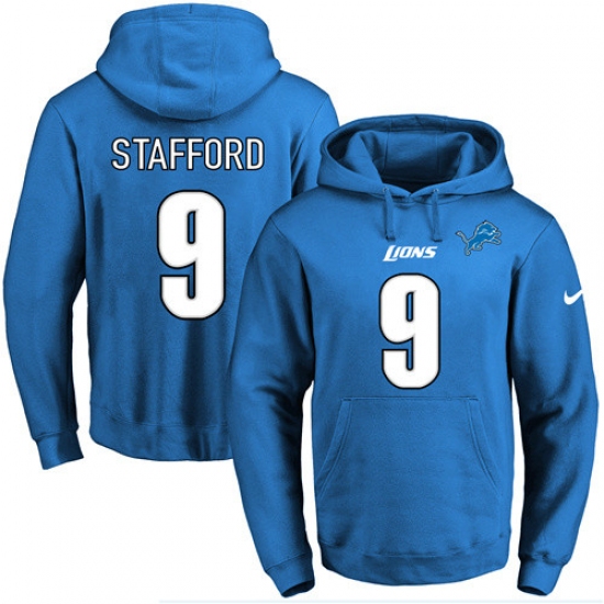 NFL Mens Nike Detroit Lions 9 Matthew Stafford Blue Name Number Pullover Hoodie