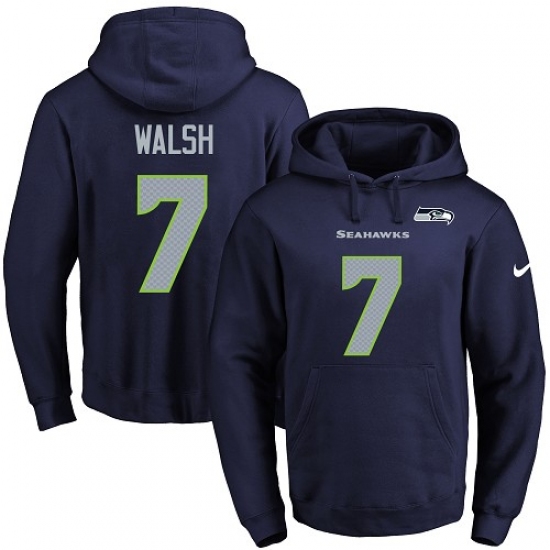 NFL Mens Nike Seattle Seahawks 7 Blair Walsh Navy Blue Name Number Pullover Hoodie