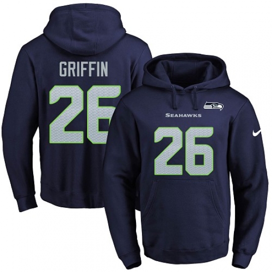 NFL Mens Nike Seattle Seahawks 26 Shaquill Griffin Navy Blue Name Number Pullover Hoodie