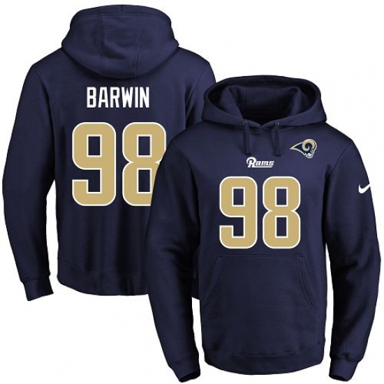 NFL Mens Nike Los Angeles Rams 98 Connor Barwin Navy Blue Name Number Pullover Hoodie