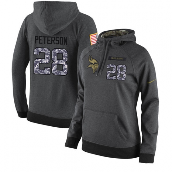 NFL Womens Nike Minnesota Vikings 28 Adrian Peterson Stitched Black Anthracite Salute to Service Pla