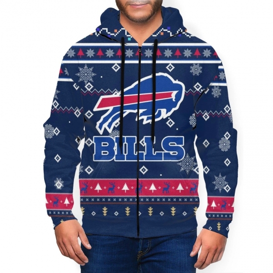 Bills Team Christmas Ugly Mens Zip Hooded Sweatshirt