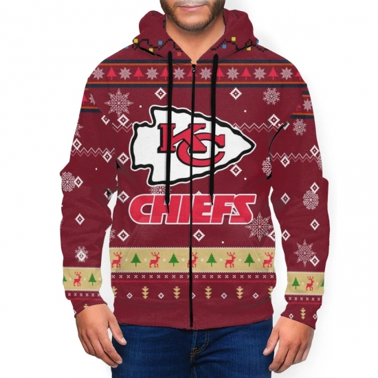 Chiefs Team Christmas Ugly Mens Zip Hooded Sweatshirt